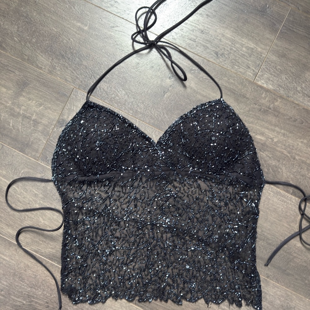 Passport Black Beaded Y2K Top